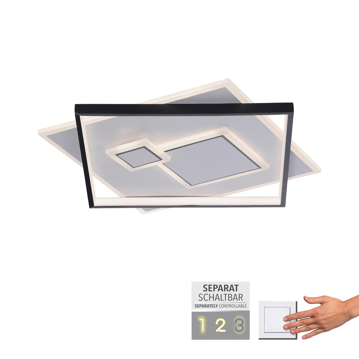 STROPNÍ LED SVÍTIDLO, 57/57/6 cm - Design, kov/plast (57/57/6cm)