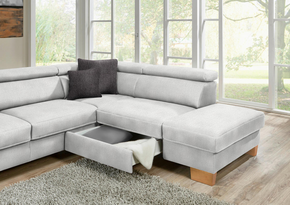 ECKSOFA in Mikrofaser Ecru  - Ecru/Eichefarben, Natur, Holz/Textil (226/273cm) - Beldomo System