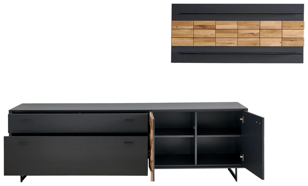 WOHNWAND  in Grau, Eichefarben  299,4/170,4/46,4 cm  - Eichefarben/Anthrazit, Design, Holz/Holzwerkstoff (299,4/170,4/46,4cm) - Novel