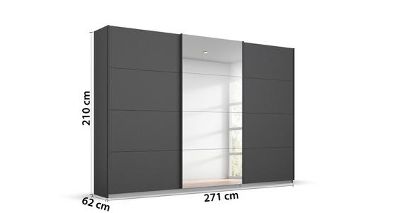 SCHWEBETÜRENSCHRANK  in Anthrazit  - Anthrazit, KONVENTIONELL, Holzwerkstoff/Metall (271/210/62cm) - Xora