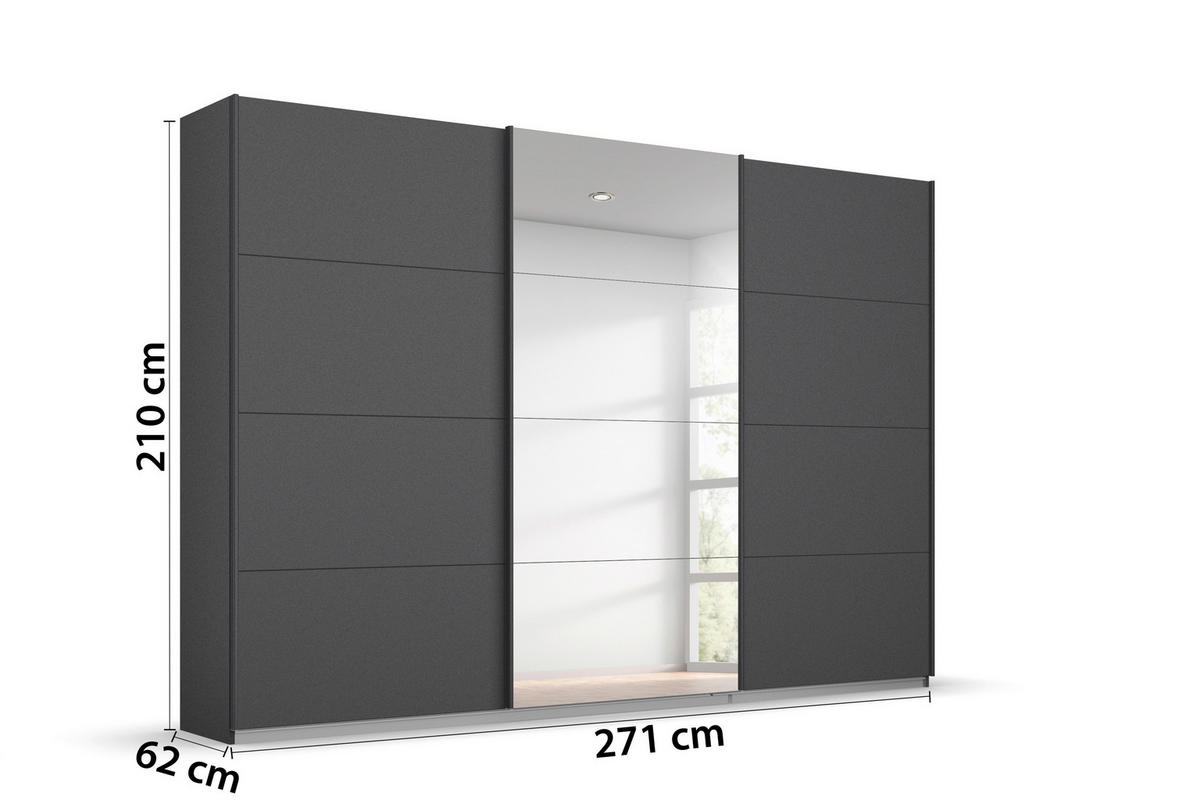SCHWEBETÜRENSCHRANK in Anthrazit  - Anthrazit, Konventionell, Holzwerkstoff/Metall (271/210/62cm) - Xora