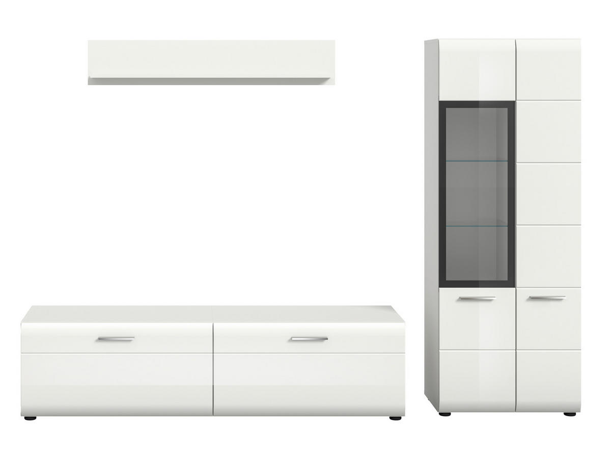 WOHNWAND 3-teilig  in Weiß, Weiß Hochglanz  235/160/41 cm  - Weiß Hochglanz/Silberfarben, Design, Glas/Holzwerkstoff (235/160/41cm) - Livetastic