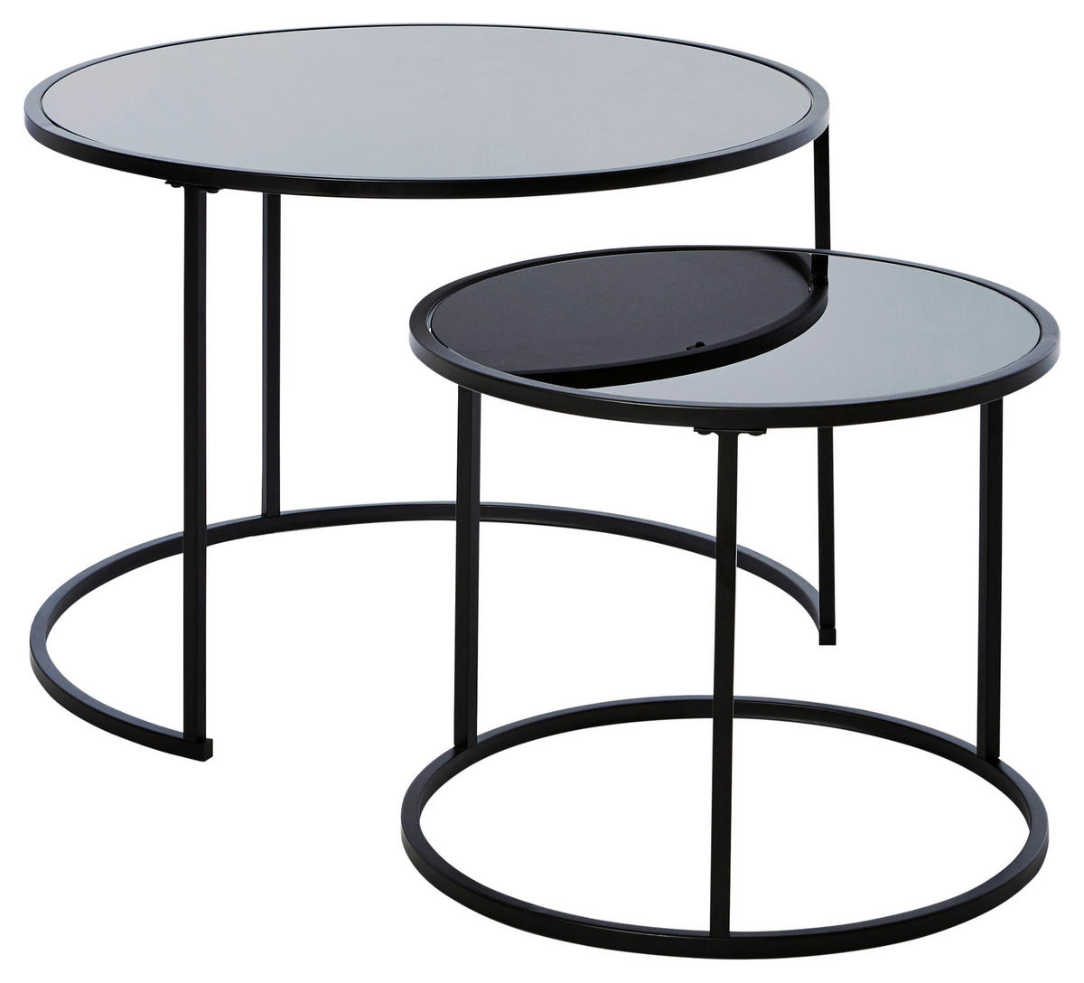 SATZTISCH rund Schwarz  - Schwarz, KONVENTIONELL, Glas/Metall (73,4/73,4/50cm) - Livetastic