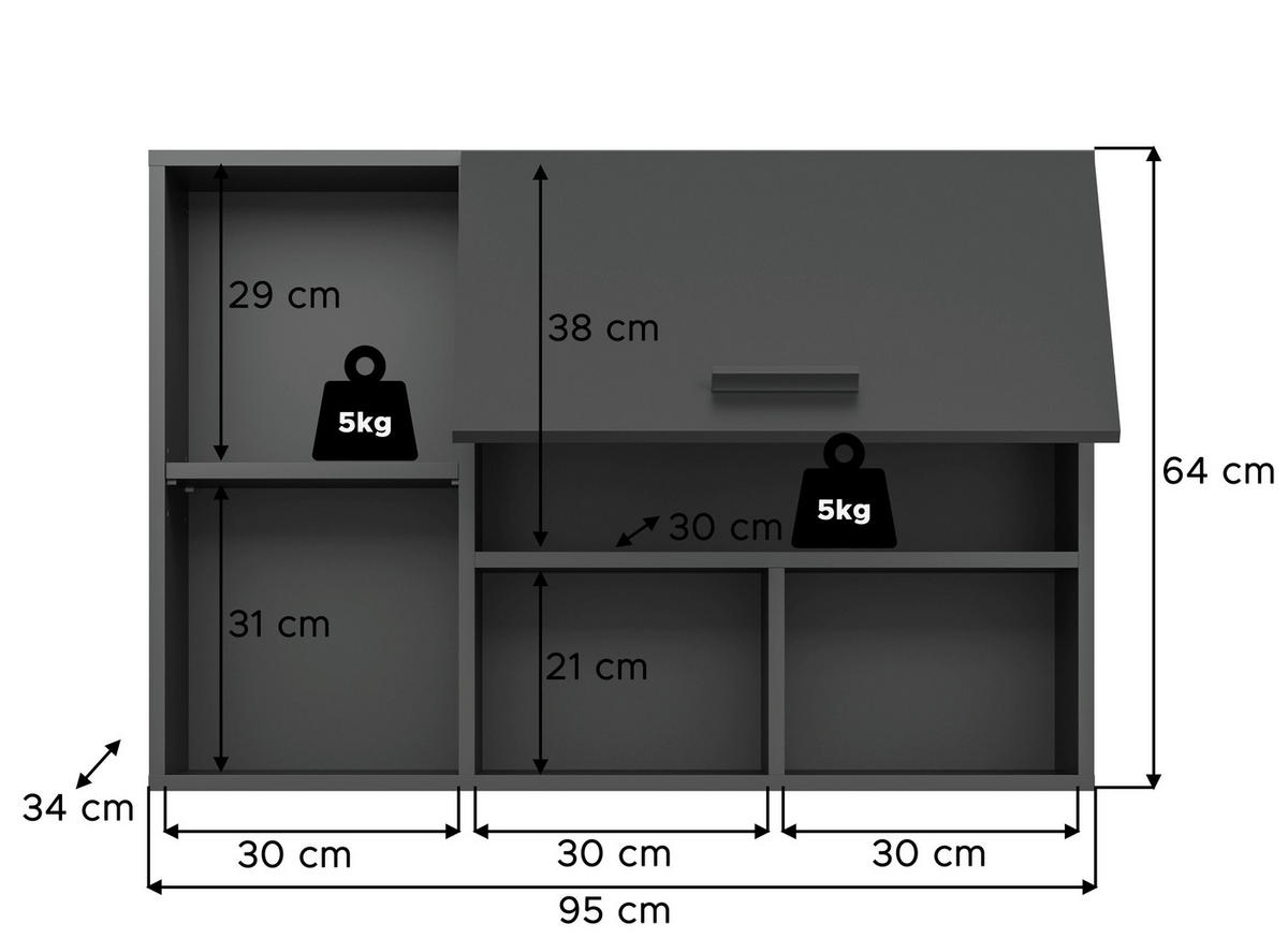 HÄNGESCHRANK 95/64/34 cm  - Anthrazit/Schwarz, Basics, Holzwerkstoff/Kunststoff (95/64/34cm) - MID.YOU