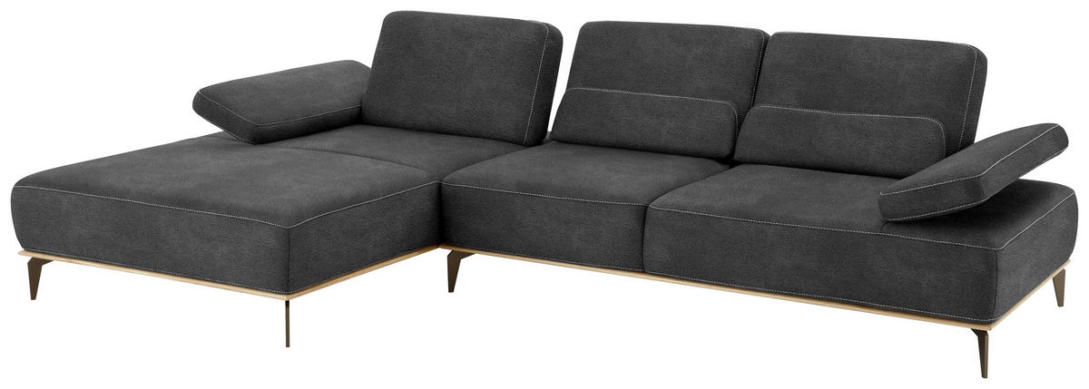 ECKSOFA in Mikrofaser Dunkelgrau  - Dunkelgrau/Beige, Design, Textil/Metall (176/298cm) - Valnatura