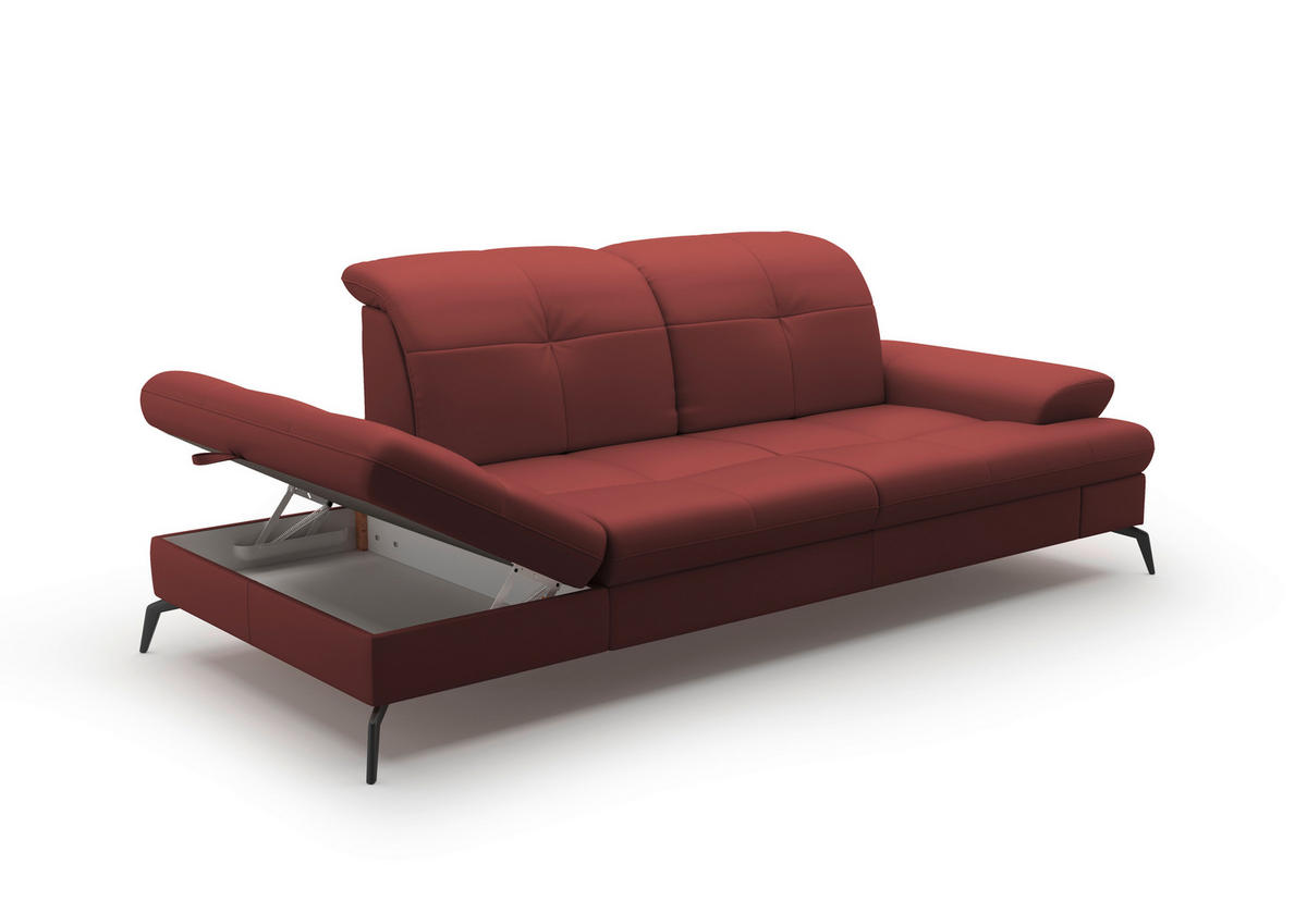 RÉCAMIERE in Vliesstoff Kombination Echtleder/Stoff Rotbraun  - Rotbraun/Schwarz, Konventionell, Leder/Textil (231/90/122cm) - Sit & More