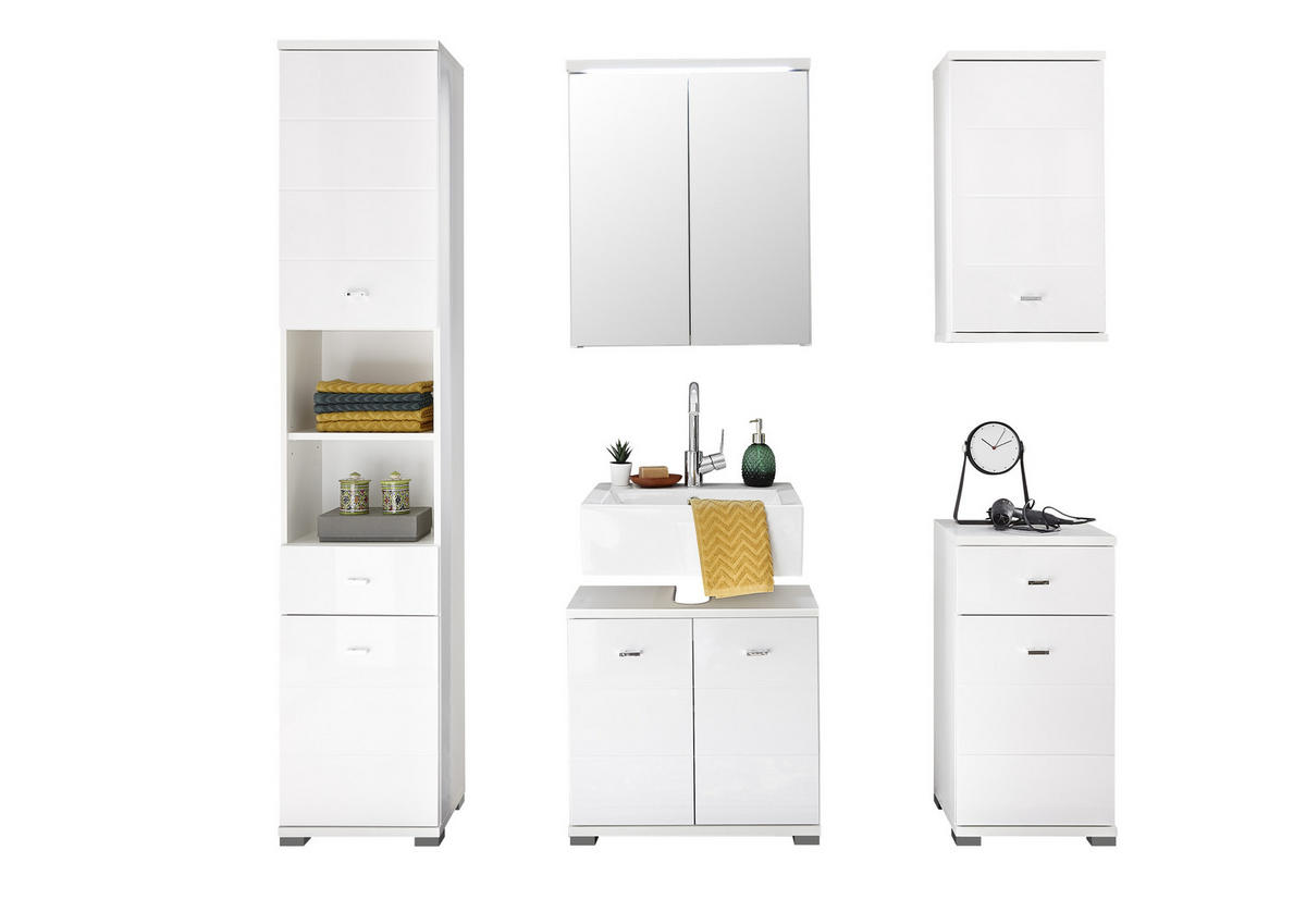 VYSOKÁ SKŘÍŇ, vysoce lesklá bílá, bílá, 38/190/30 cm - bílá/barvy stříbra, Basics, kompozitní dřevo/plast (38/190/30cm) - Livetastic