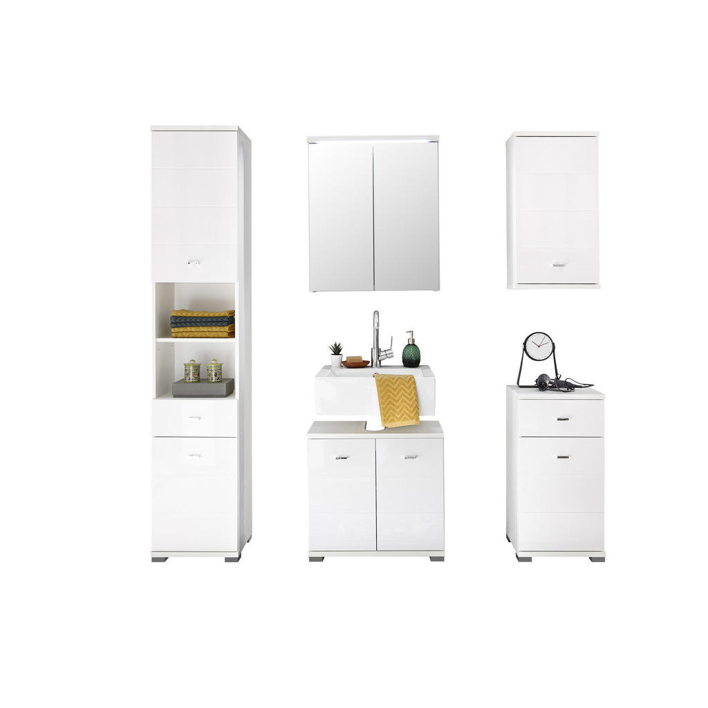Thumbnail - Livetastic Hochschrank, Weiß, Kunststoff, 3 Fächer, 1 Schubladen, 38x190x30 cm, Made in EU, stehend, Badezimmer, Badezim...