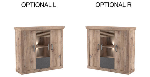 HIGHBOARD in 133,9/120/40 cm - Eichefarben/Anthrazit, KONVENTIONELL, Glas/Holzwerkstoff (133,9/120/40cm) - Carryhome