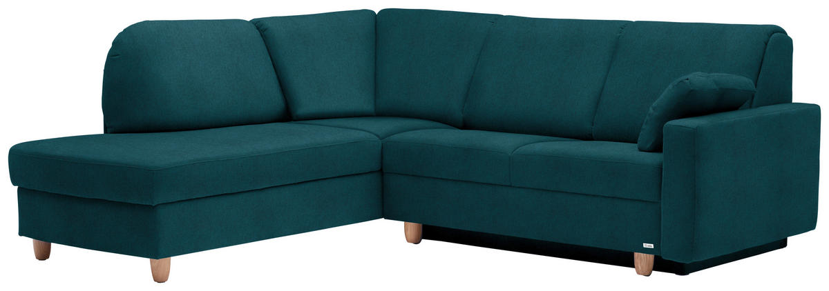 ECKSOFA in Flachgewebe Petrol  208/227 cm  - Eichefarben/Rot, KONVENTIONELL, Holz/Textil (208/227cm) - Sedda
