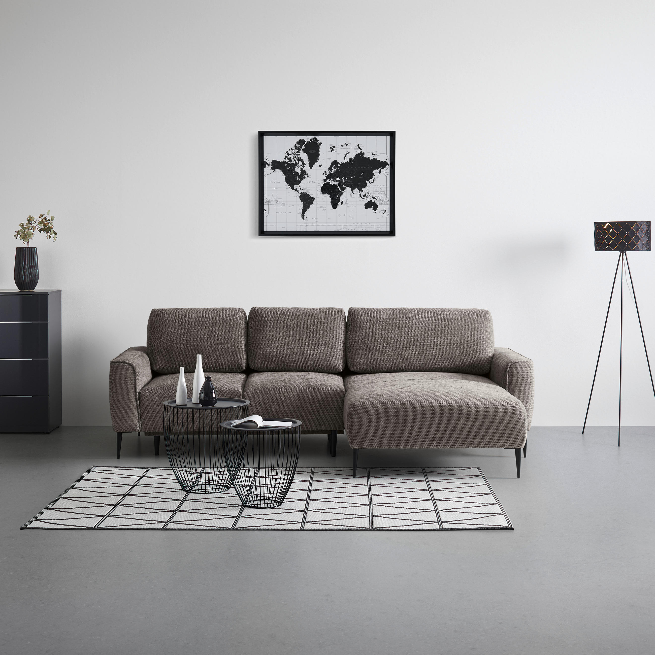 HÖRNSOFFA i vävt tyg gråbrun  - gråbrun/svart, Modern, metall/textil (255/164cm) - MID.YOU