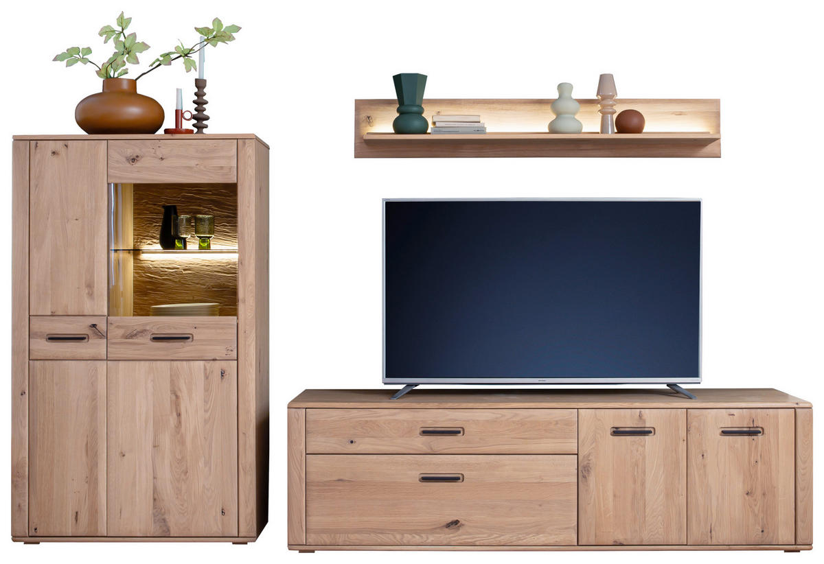 WOHNWAND 3-teilig  in Eichefarben 302/179/50 cm  - Eichefarben/Anthrazit, Konventionell, Glas/Holz (302/179/50cm) - Cantus