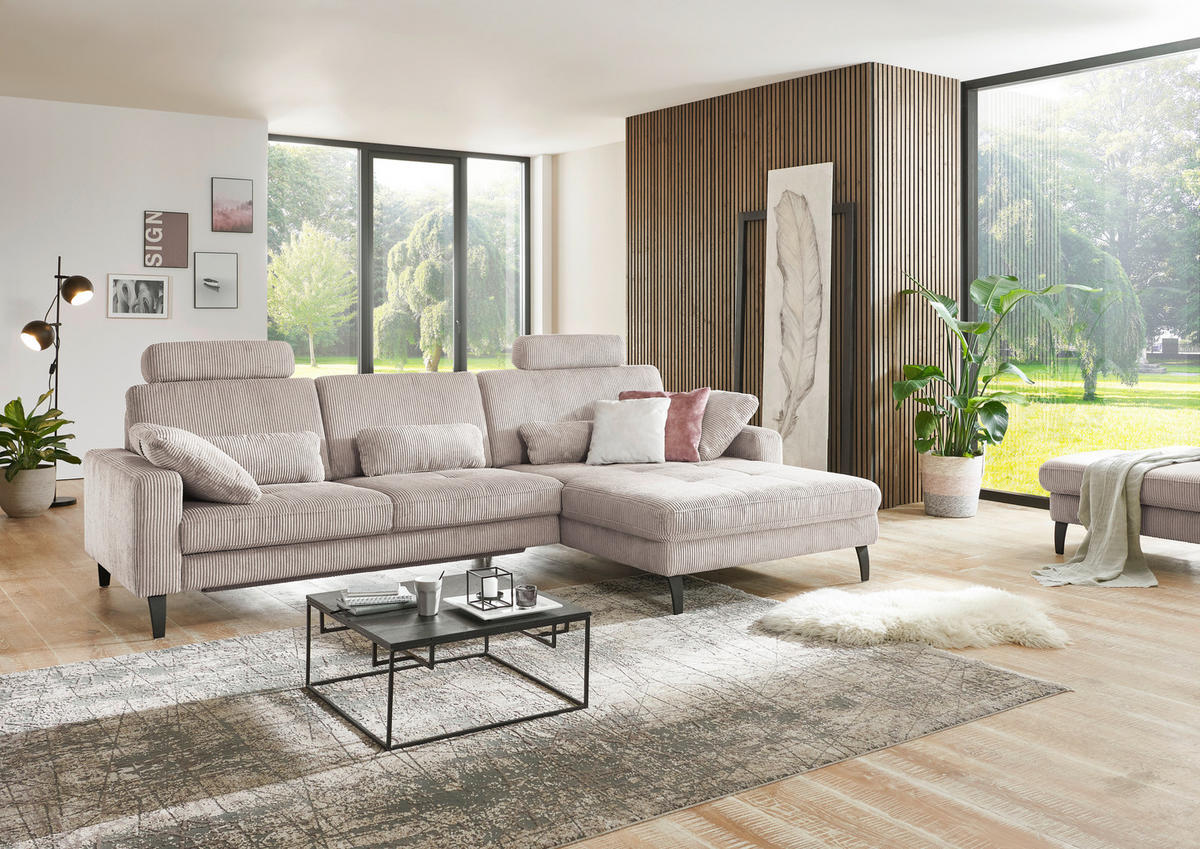 ECKSOFA in Cord Hellbraun  - Hellbraun/Schwarz, Modern, Textil/Metall (302/177cm) - Beldomo Style
