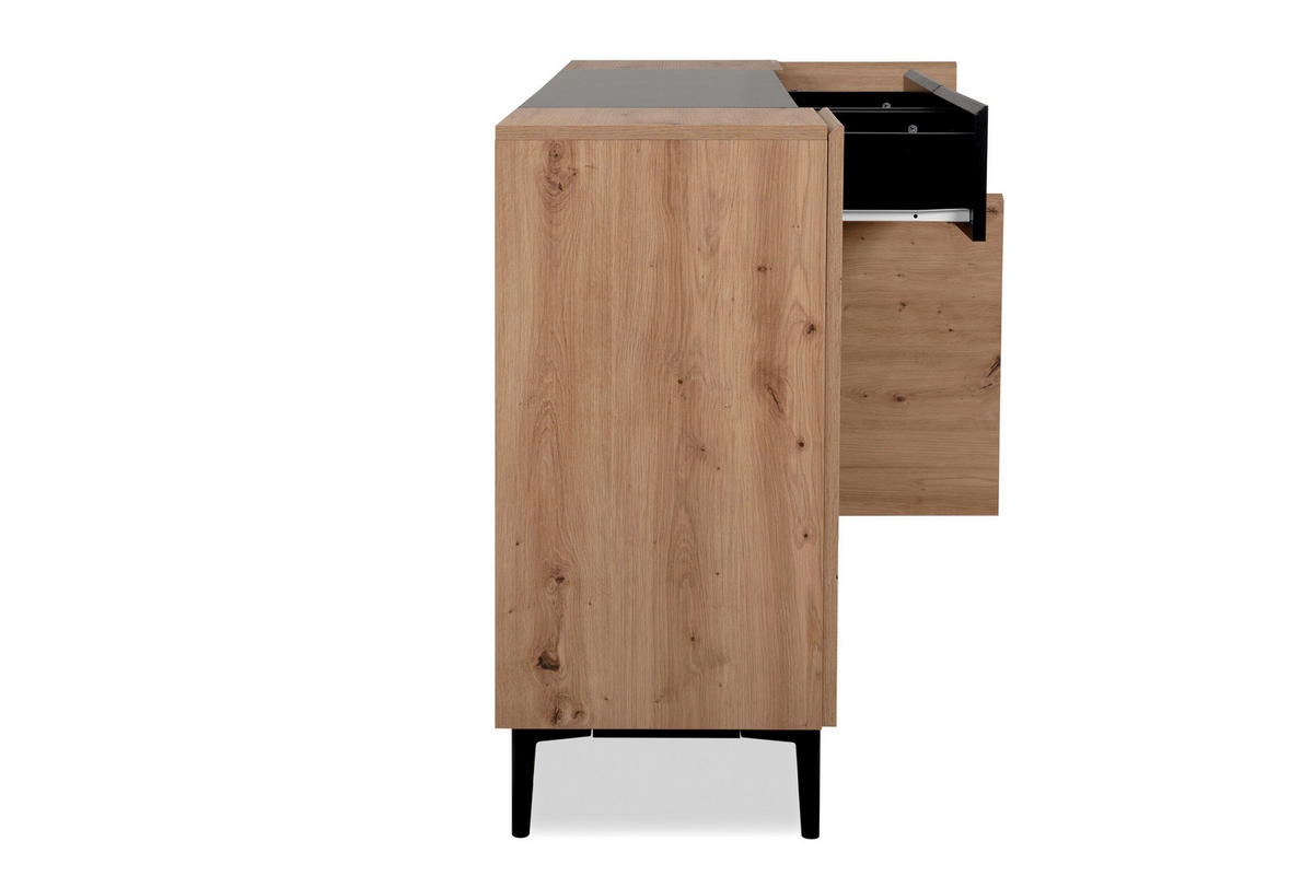 SIDEBOARD 180/90/42 cm Schwarz, Eichefarben  - Eichefarben/Schwarz, Konventionell, Holzwerkstoff/Kunststoff (180/90/42cm) - MID.YOU