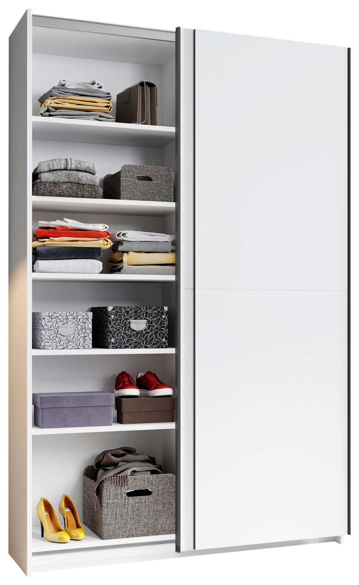 SCHWEBETÜRENSCHRANK  in Weiß  - Schwarz/Weiß, KONVENTIONELL, Holzwerkstoff/Metall (125/196/38cm) - Boxxx