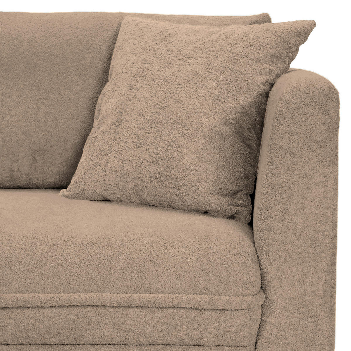 ECKSOFA Hellbraun Plüsch Zierkissen, Rückenkissen, Bettkasten, Schlaffunktion, Rücken echt, Liegefläche im Originalstoff  - Hellbraun/Beige, MODERN, Kunststoff/Textil (246/178cm) - Carryhome