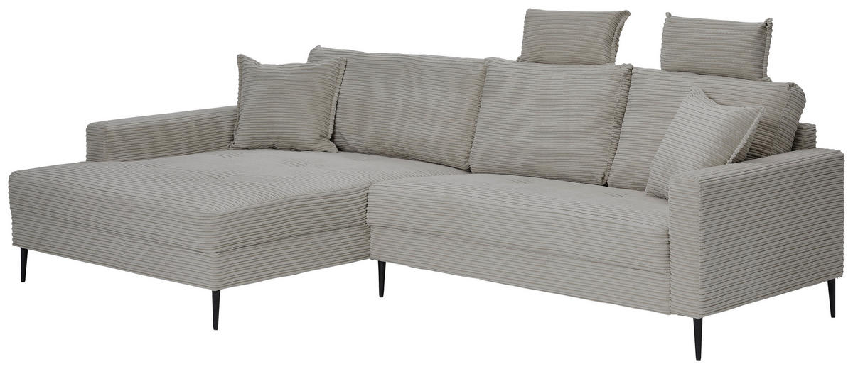 ECKSOFA Hellgrau Cord  - Hellgrau/Schwarz, KONVENTIONELL, Textil/Metall (173/276cm) - Carryhome