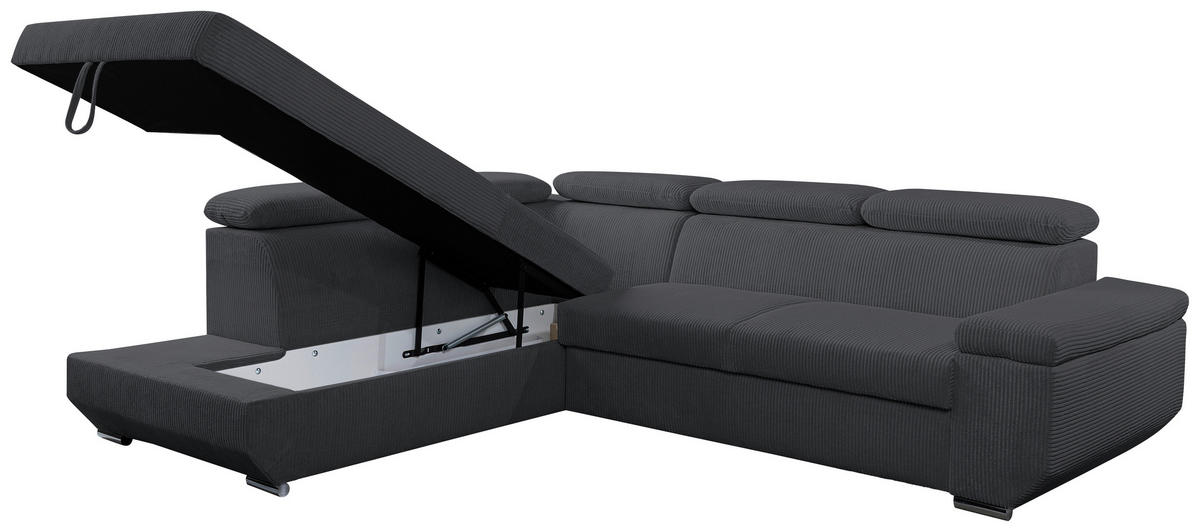 ECKSOFA LARS I Anthrazit Cord  - Chromfarben/Anthrazit, Design, Kunststoff/Textil (215/264cm) - Livetastic