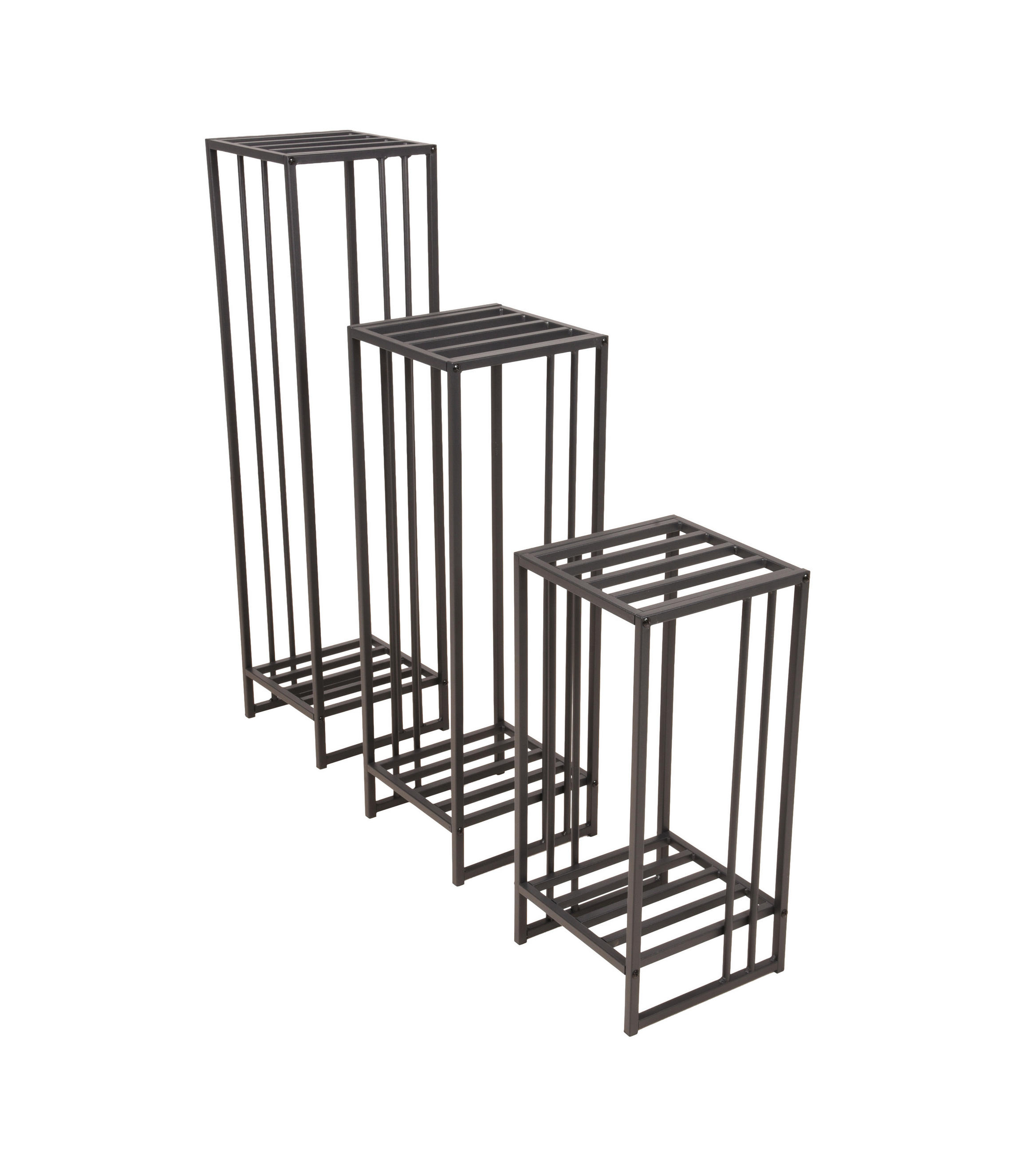 BLUMENTISCHSET in Metall 25/25/95 cm  - Schwarz, MODERN, Metall (25/25/95cm) - Gardenson