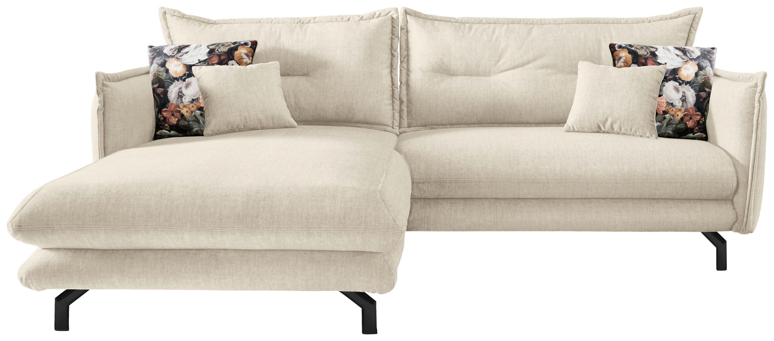 ECKSOFA in Velours Beige  - Beige/Schwarz, Modern, Textil/Metall (180/255cm) - Livetastic