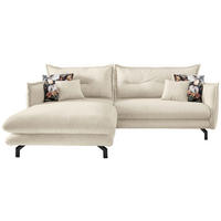 ECKSOFA in Velours Beige  - Beige/Schwarz, Modern, Textil/Metall (180/255cm) - Livetastic