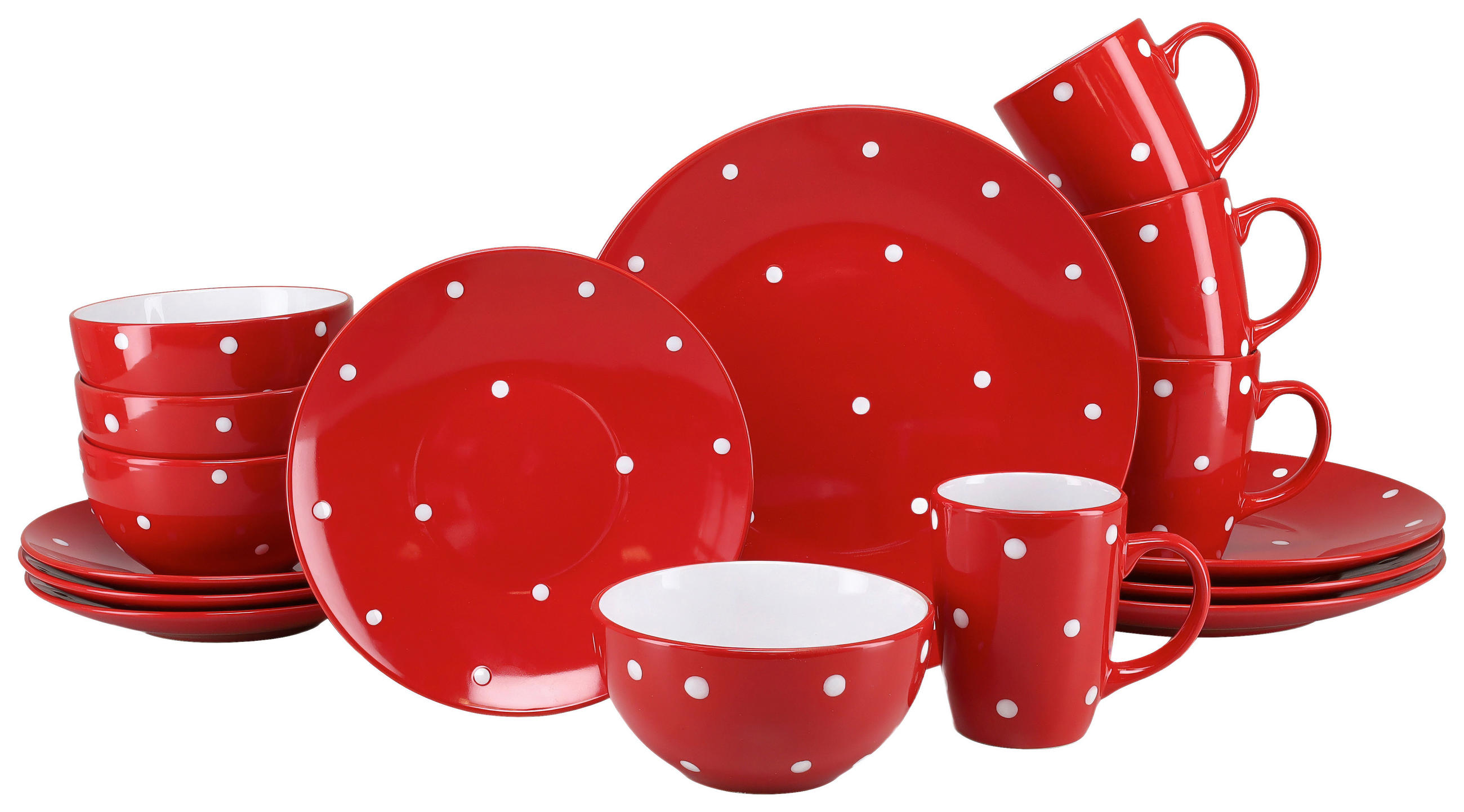 KOMBISERVICE Polka Dots bunt 16-teilig  - Rot/Weiß, Basics, Keramik - Creatable