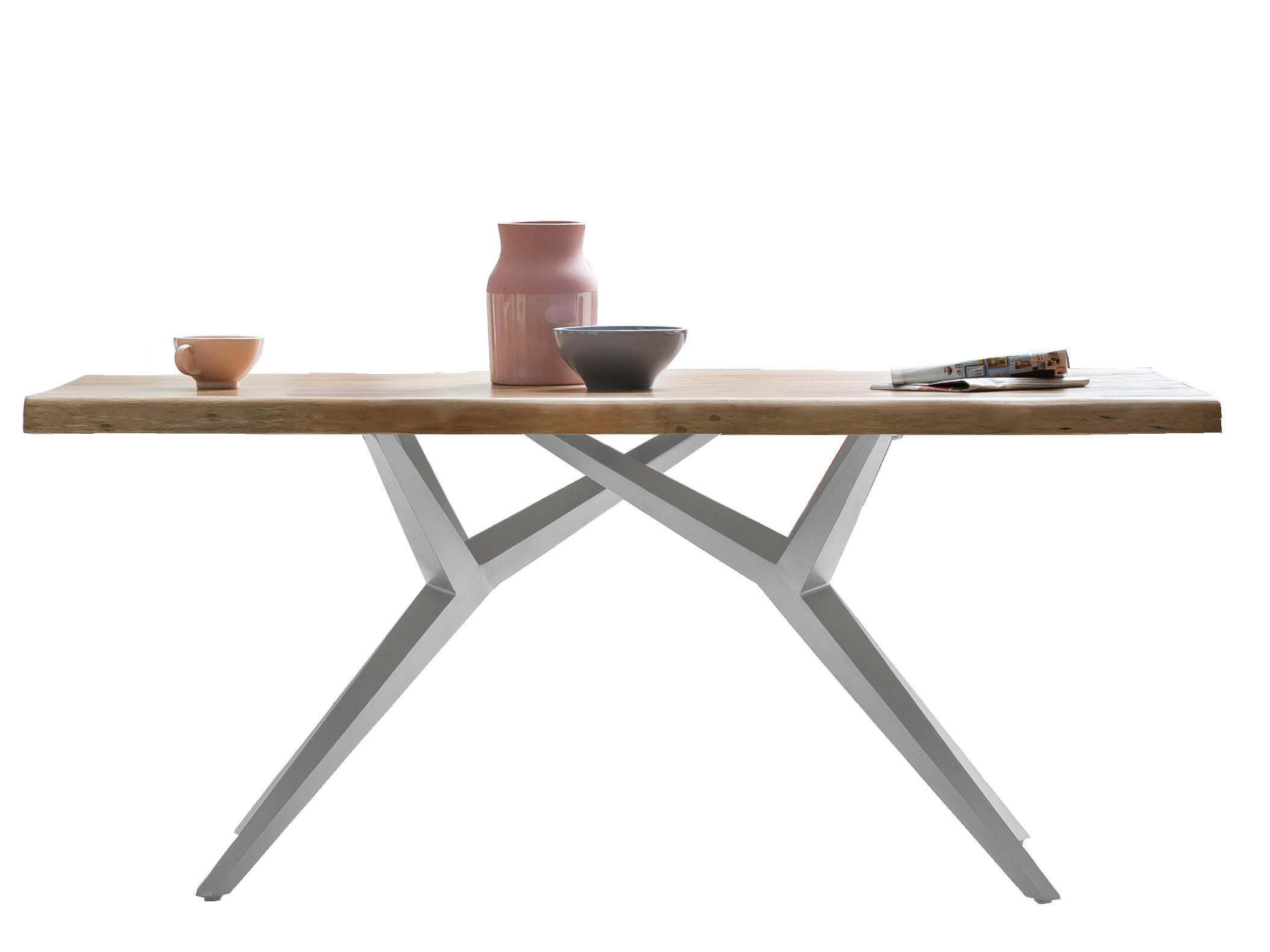 ESSTISCH 240/100/80,5 cm Echtholz  Holz, Metall rechteckig Naturfarben, Silberfarben  - Silberfarben/Naturfarben, MODERN, Holz/Metall (240/100/80,5cm) - MID.YOU