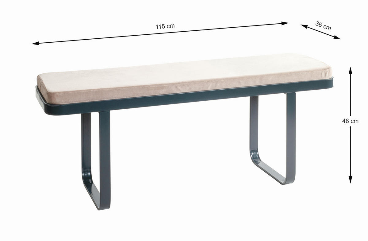 SITZBANK 115/48/36 cm Samt Anthrazit, Kaschmir  - Kaschmir/Anthrazit, KONVENTIONELL, Textil/Metall (115/48/36cm)