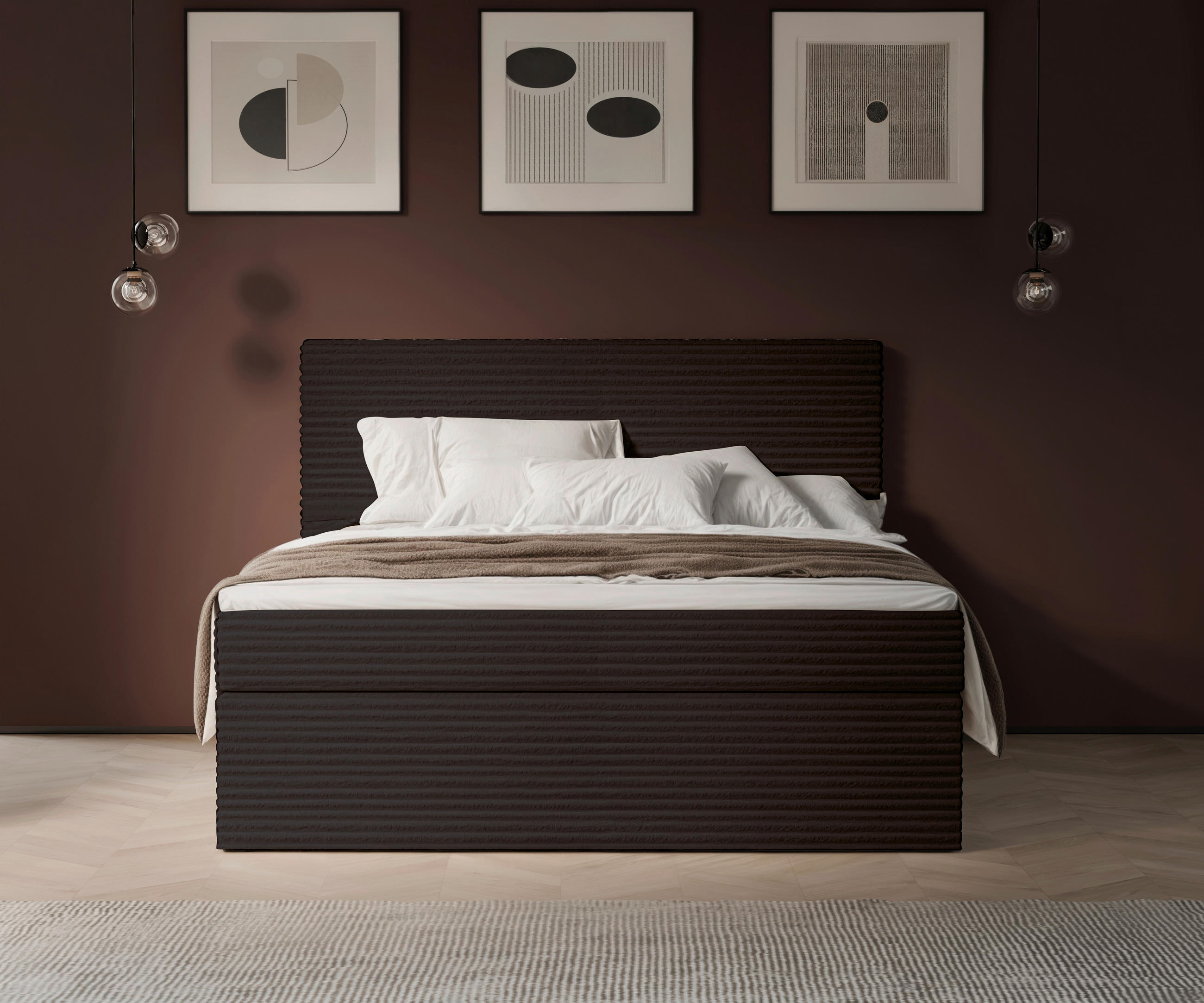 Thumbnail - Livetastic Boxbett, Braun, Textil, Tanne,Tanne, massiv, H3, Höhe ca. 17 cm, 140x200 cm, gepolstertes Kopfteil, Topper du...