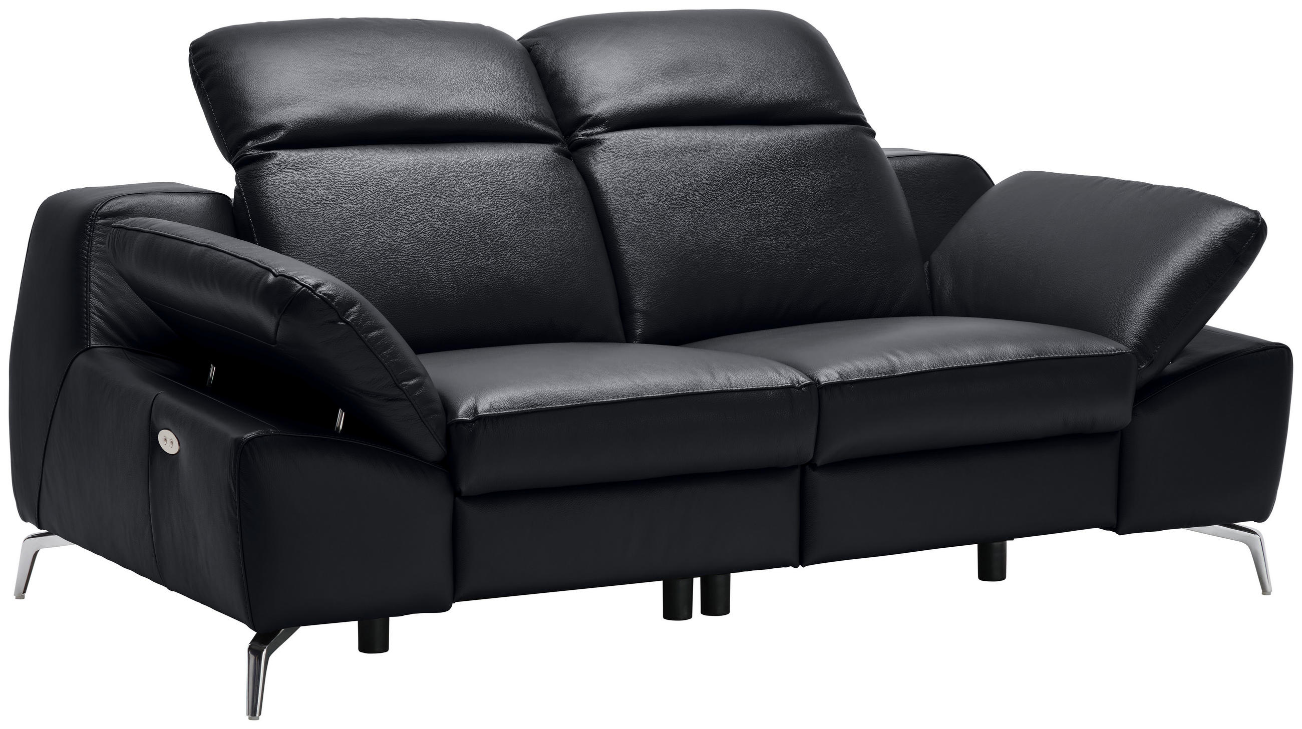 2-SITZER-SOFA in Leder Schwarz  - Chromfarben/Schwarz, Design, Leder/Kunststoff (194/83-99/110cm) - Celina Home