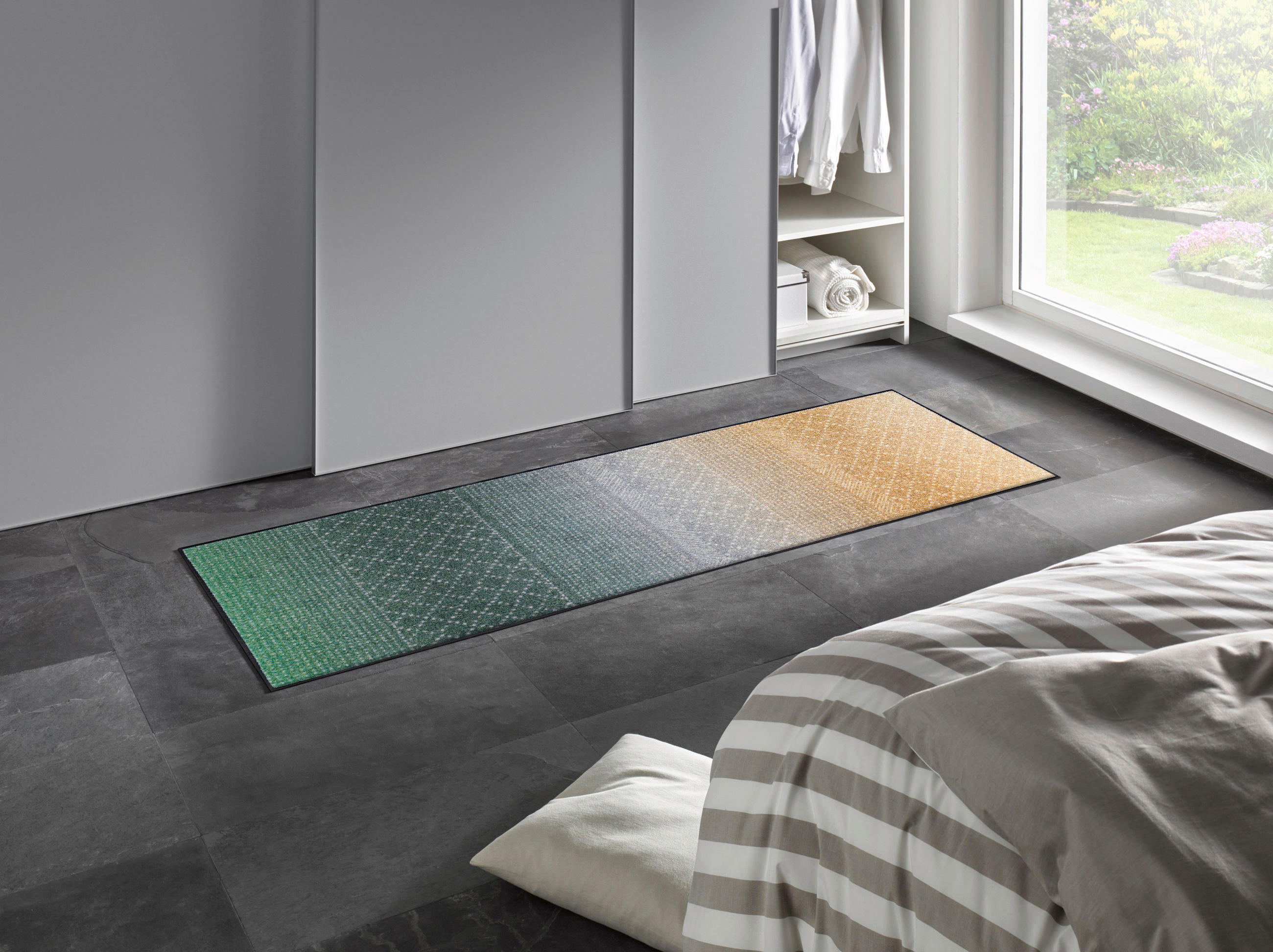 BĚHOUN, 60/180 cm, zelená, šedá, béžová - šedá/zelená, Design, textil/plast (60/180cm) - Esposa