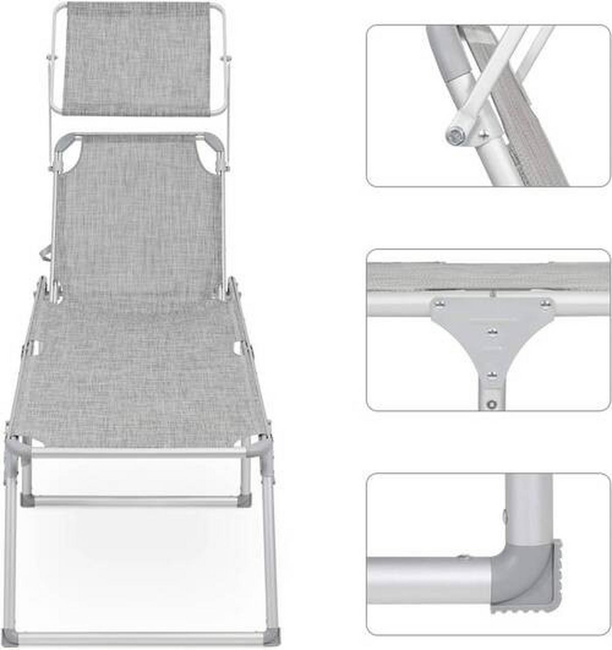 ZAHRADNÍ LEHÁTKO kov, textil - světle šedá/barvy hliníku, Moderní, kov/textil (65/48/200cm) - Modante