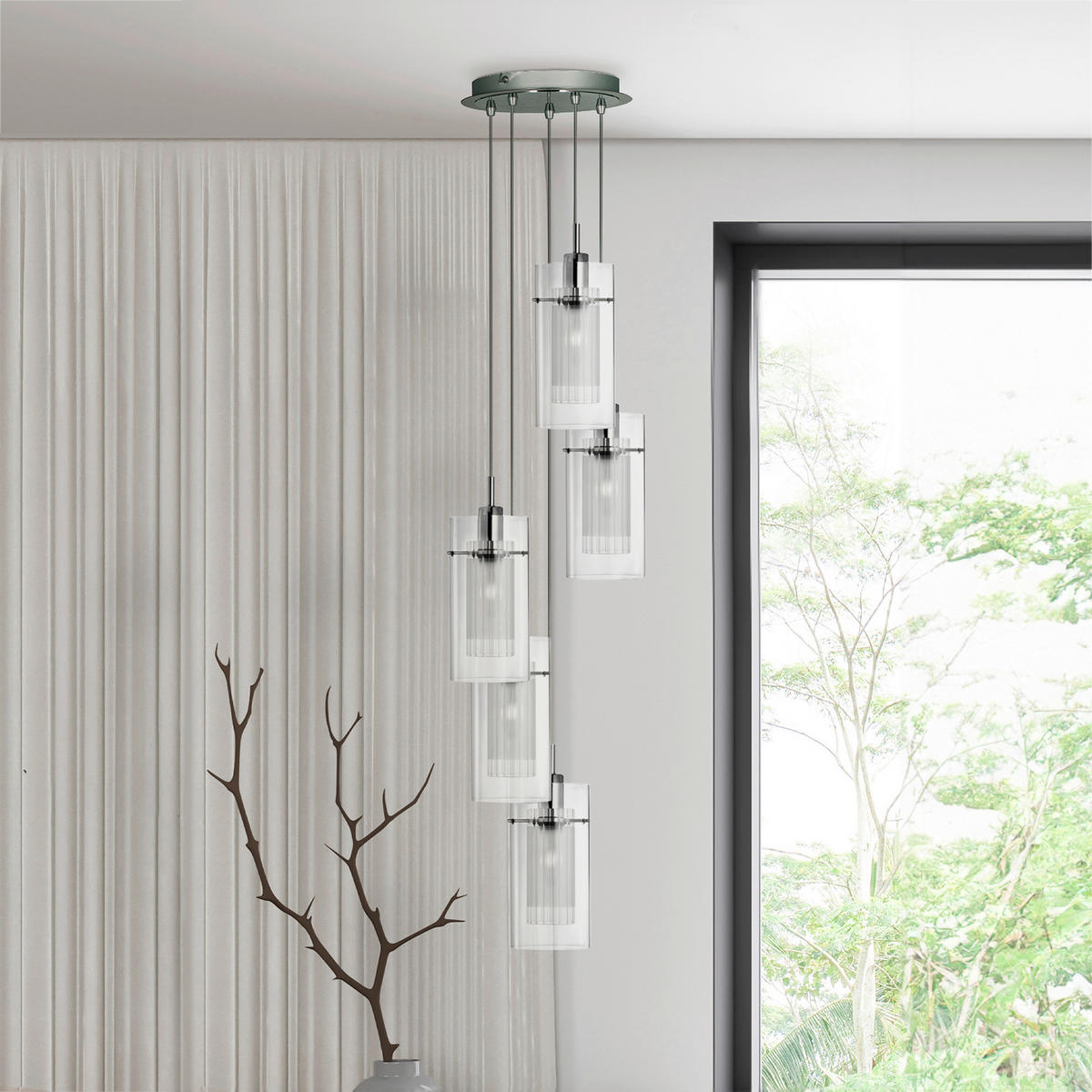 HÄNGELEUCHTE Duo I 28/28/120 cm  - Silberfarben, Design, Glas/Metall (28/28/120cm)