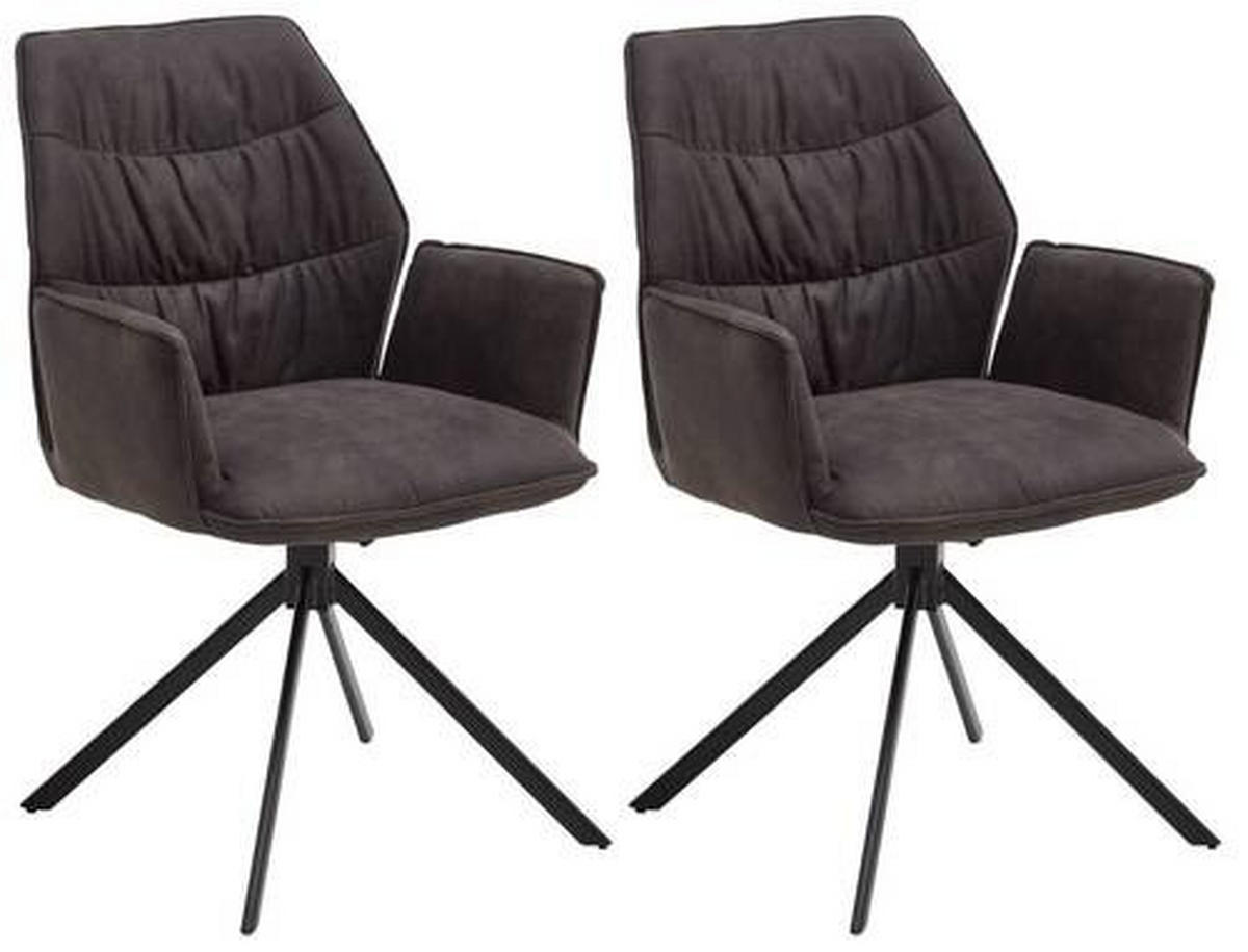 ARMLEHNSTUHL-SET 2 Stück  in Mikrofaser  - Anthrazit/Schwarz, Design, Textil/Metall (60/90/64cm) - Valdera