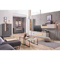 WOHNWAND  in Anthrazit, Eichefarben  370/214,6/48 cm  - Eichefarben/Anthrazit, Design, Glas/Holz (370/214,6/48cm) - Dieter Knoll