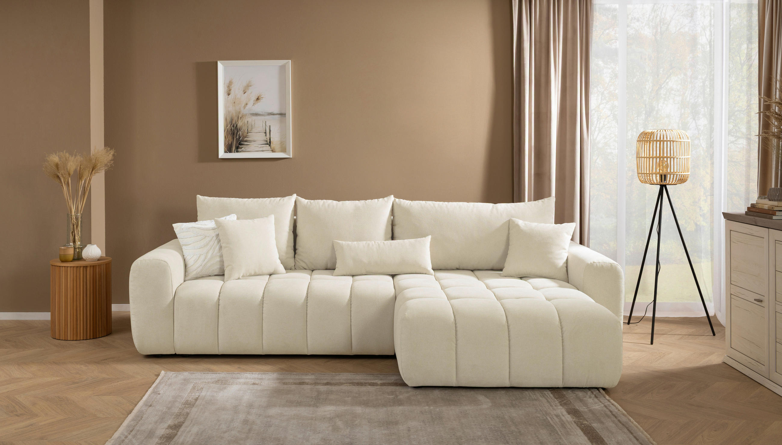 ECKSOFA in Velours Beige  - Beige/Schwarz, Konventionell, Kunststoff/Textil (298/168cm) - Carryhome