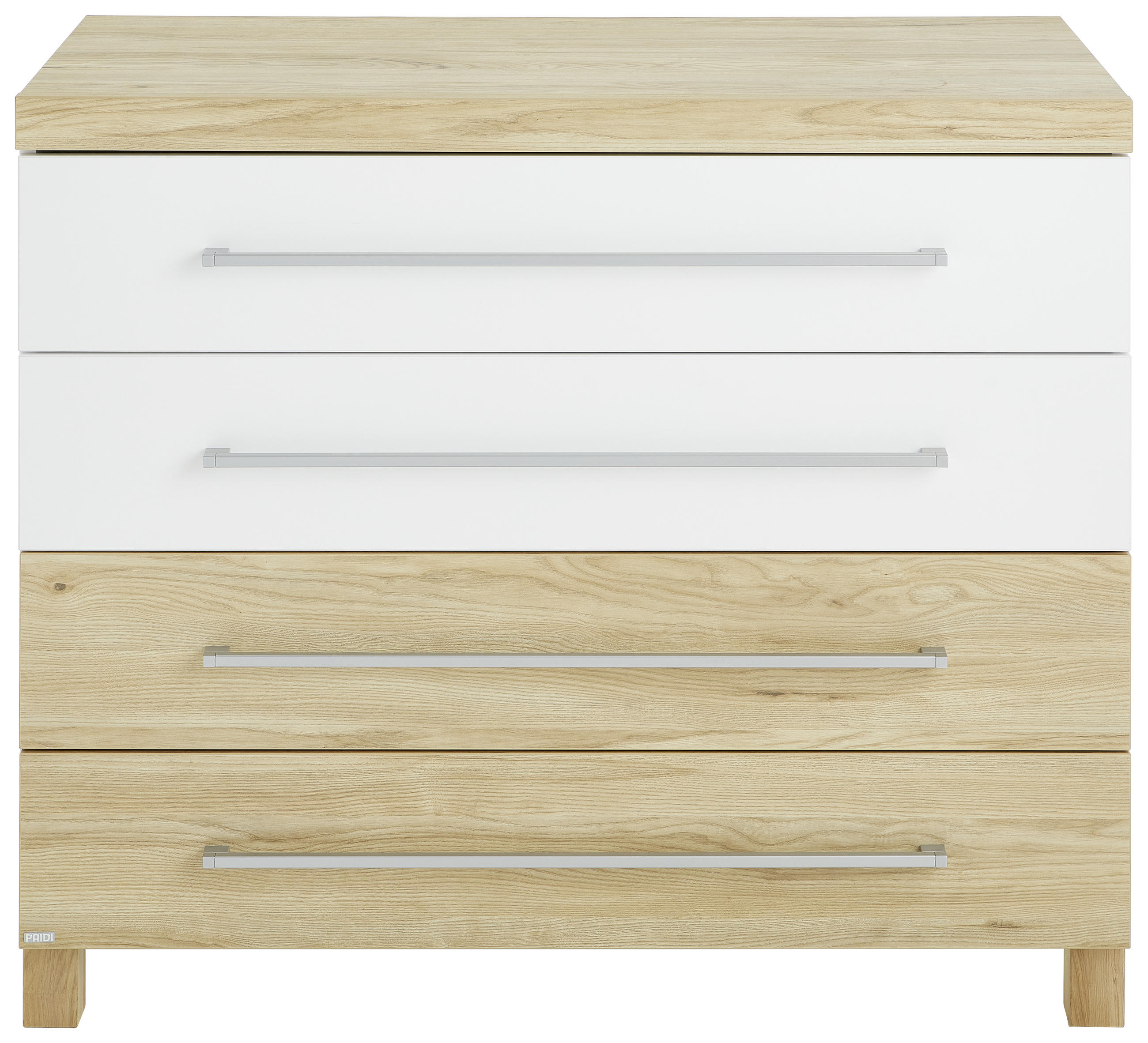 WICKELKOMMODE Lennox Fresh Weiß, Eichefarben - Eichefarben/Silberfarben, Basics, Holzwerkstoff (109,9/95,8/56,6cm) - Paidi
