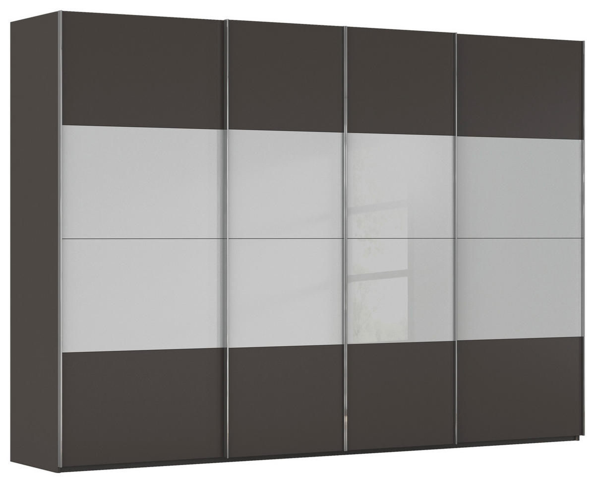 SCHWEBETÜRENSCHRANK 316/223/68 cm 4-türig Graphitfarben, Grau  - Chromfarben/Graphitfarben, KONVENTIONELL, Glas/Holzwerkstoff (316/223/68cm) - Novel