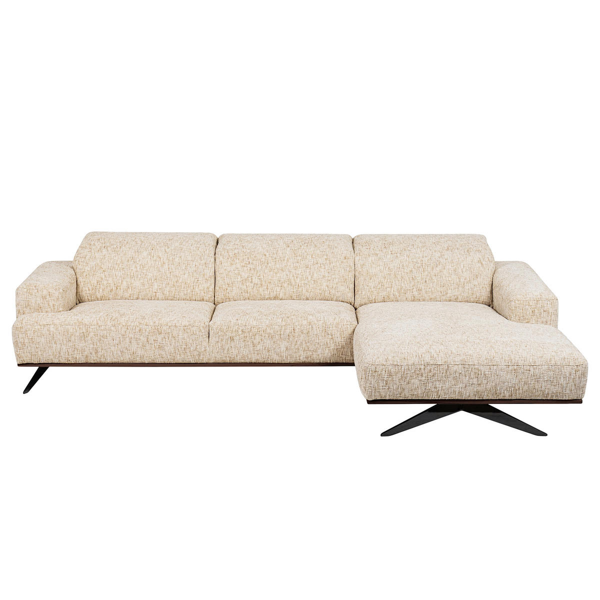 ECKSOFA PORTLAND in Struktur Beige Kopfteilverstellung  295/187 cm  - Beige/Schwarz, Design, Holz/Textil (295/187cm) - Livetastic