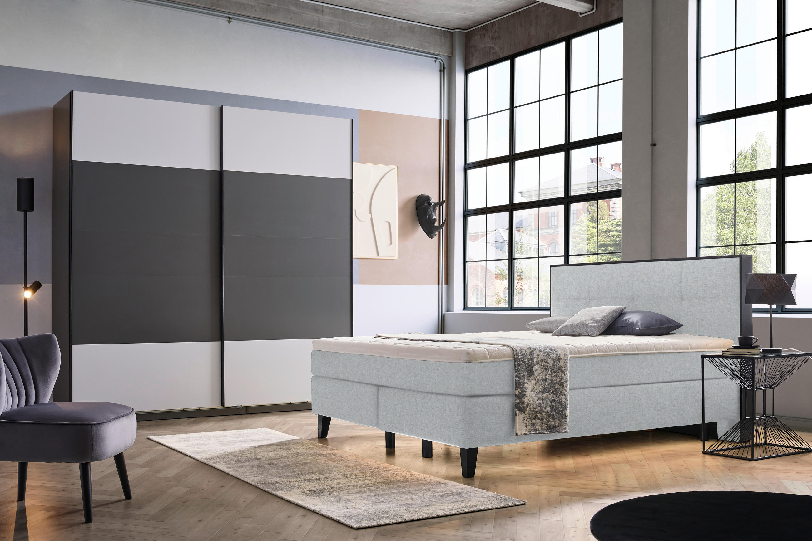 BOXSPRINGBETT 180/200 cm  in Mintgrau  - Mintgrau/Schwarz, Design, Holz/Textil (180/200cm) - Hom`in