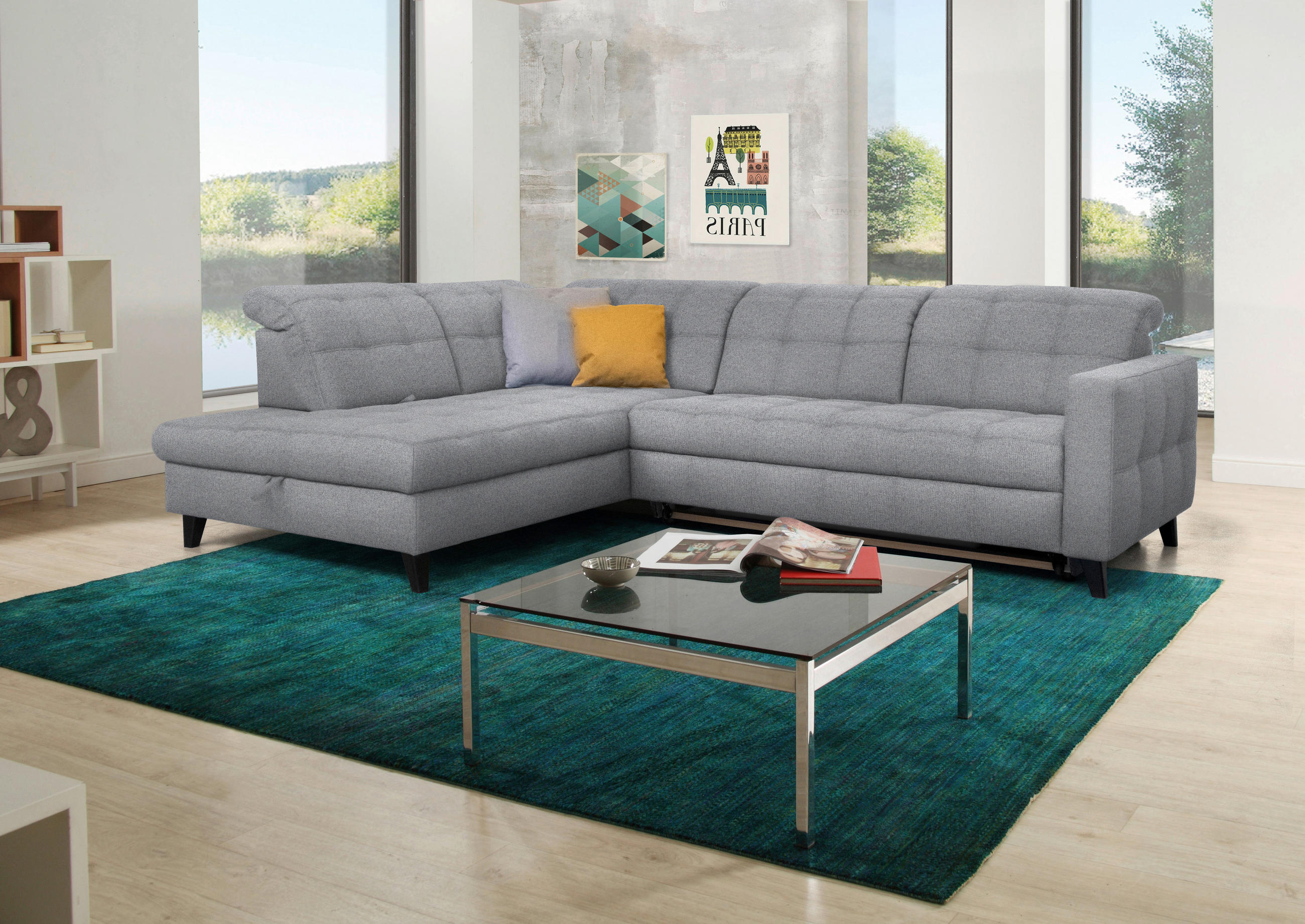 ECKSOFA in Webstoff Grau  - Schwarz/Grau, Design, Holz/Textil (216/297cm) - Xora