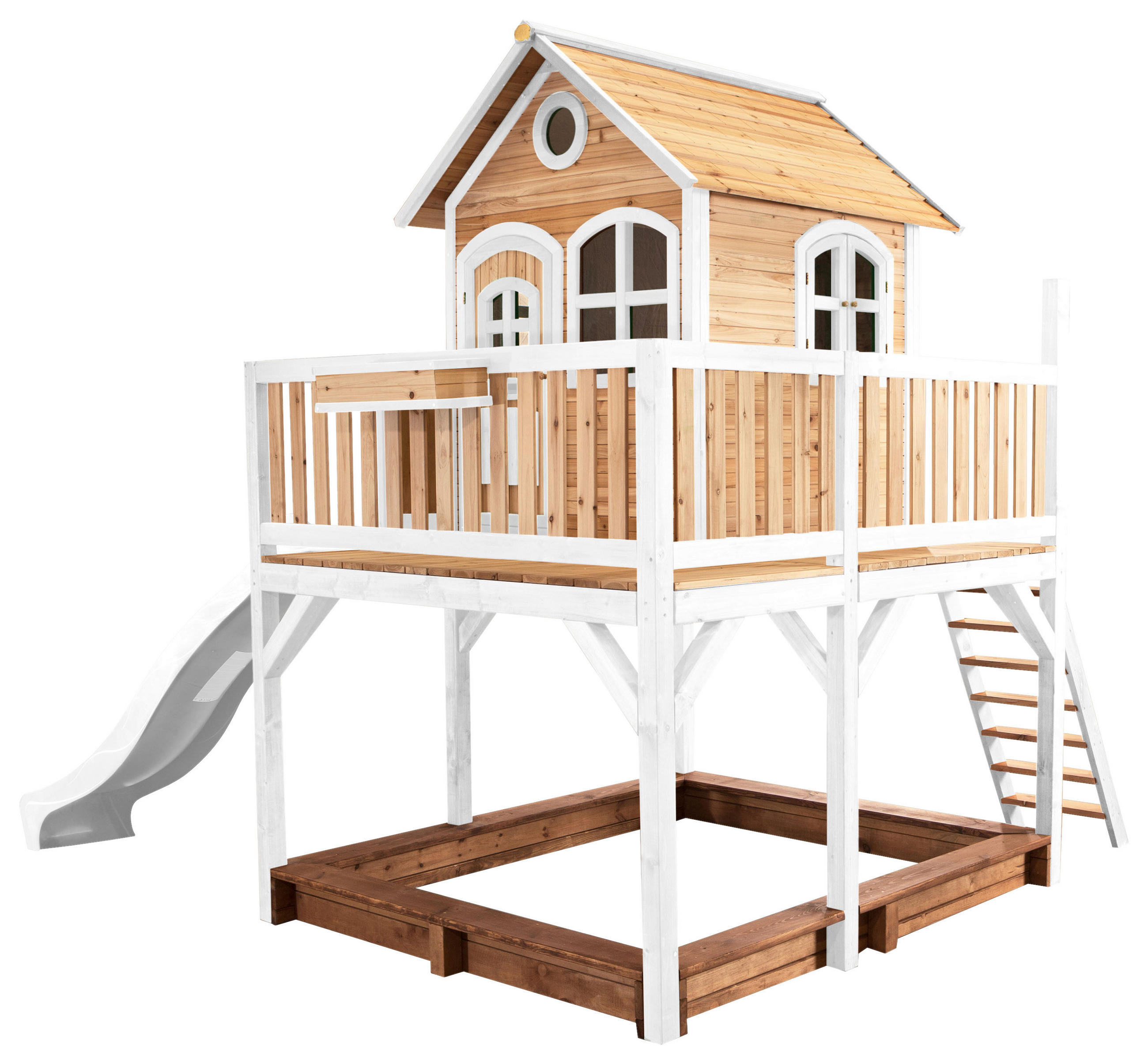 SPIELTURM 377/291/255 cm  - Weiss/Braun, Konventionell, Holz (377/291/255cm)