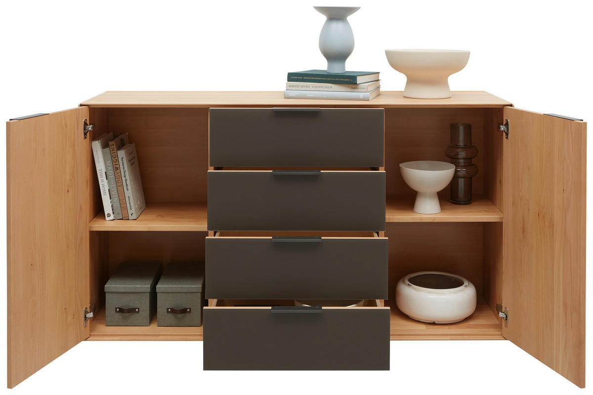 SIDEBOARD 150,9/84,7/44,2 cm  - Dunkelbraun/Erlefarben, Natur, Holz/Metall (150,9/84,7/44,2cm) - Valnatura