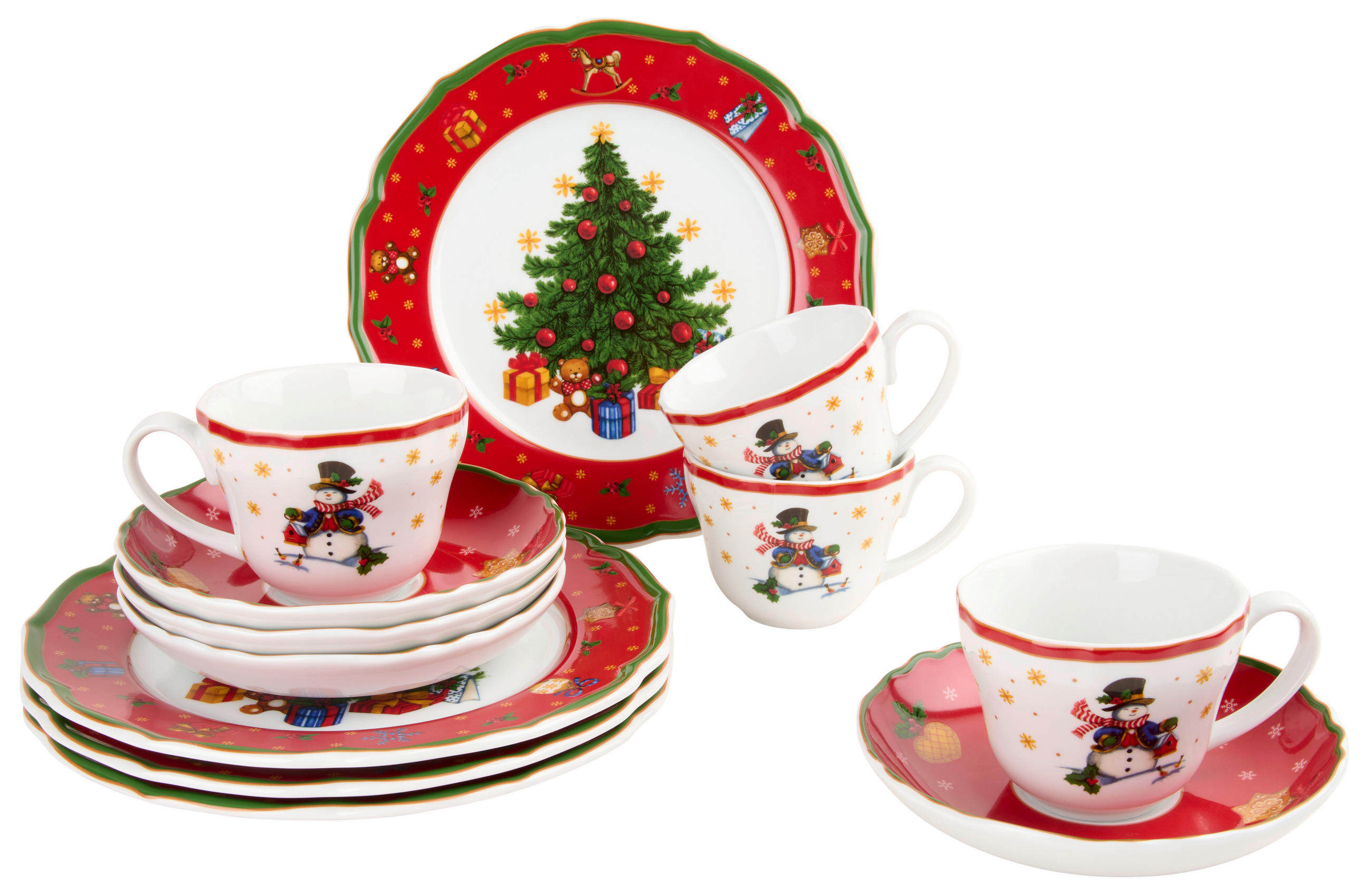 KAFFEESERVICE Rot, Weiß 12-teilig  - Rot/Weiß, KONVENTIONELL, Keramik - X-Mas