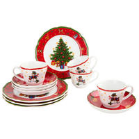 KAFFEESERVICE Rot, Weiß 12-teilig  - Rot/Weiß, KONVENTIONELL, Keramik - X-Mas