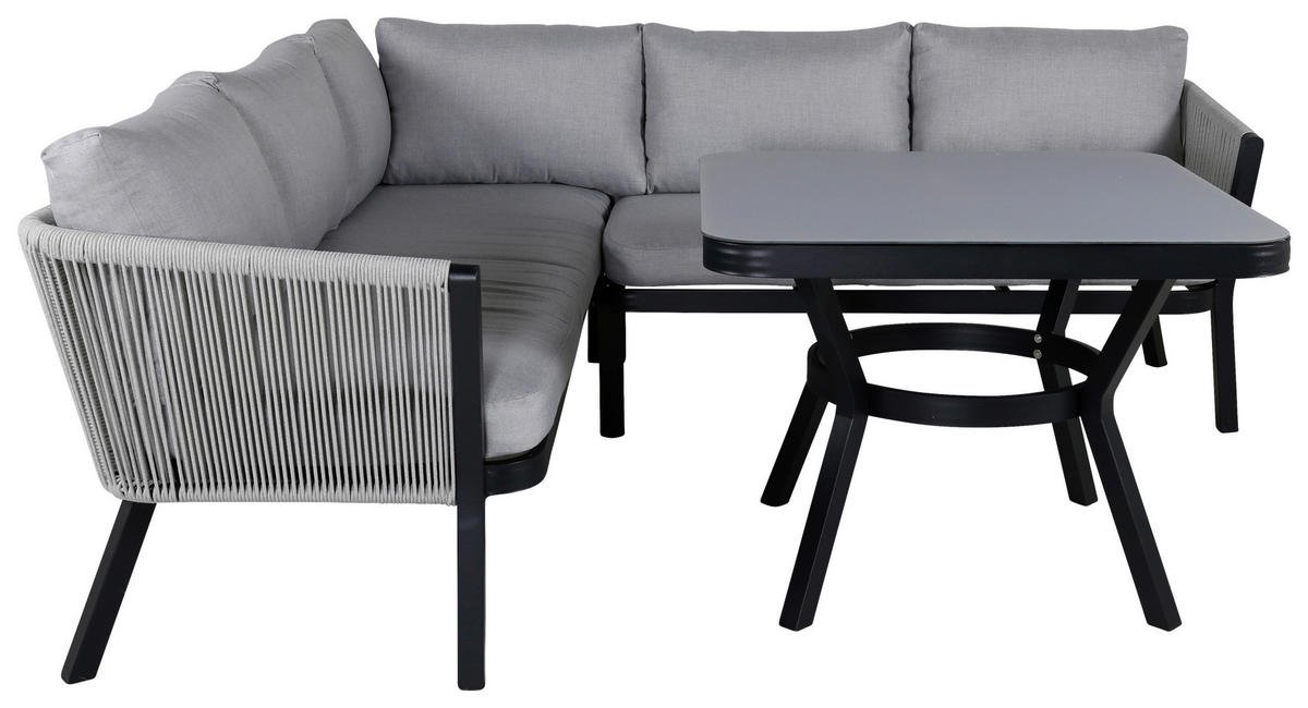 LOUNGEGARNITUR Aluminium  - Schwarz/Grau, KONVENTIONELL, Textil/Metall - Gardenson