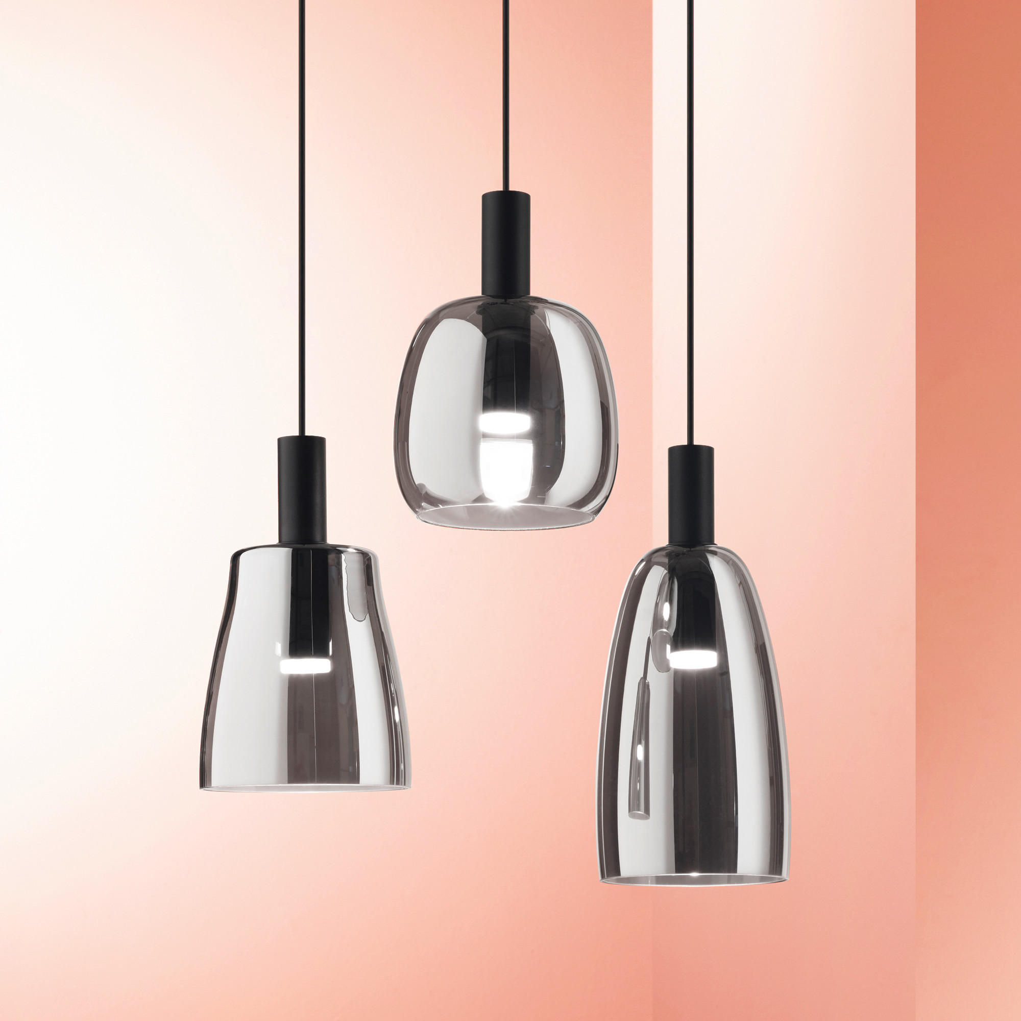 LED-HÄNGELEUCHTE Coco 15/225 cm   - Schwarz/Grau, Design, Glas/Metall (15/225cm) - Ideal Lux