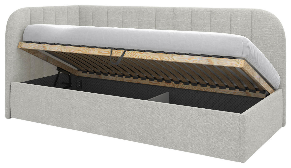 POLSTERBETT 90/200 cm,  in Beige, gepolstertes Kopfteil, Lattenrost, Bettkasten,  - Beige/Schwarz, MODERN, Holz/Holzwerkstoff (90/200cm) - MID.YOU