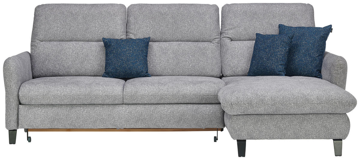 ECKSOFA Hellgrau Plüsch  - Hellgrau/Schwarz, KONVENTIONELL, Textil/Metall (254/190cm) - Livetastic