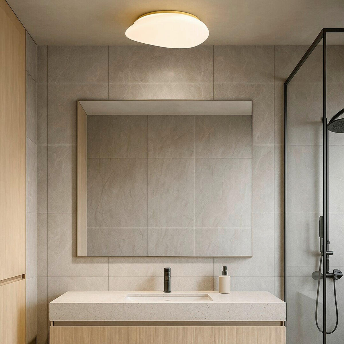 LED PLAFONJERA ZA KUPATILA - bela/zlatna, Osnovno, metal/plastika (41/39,5/10cm)